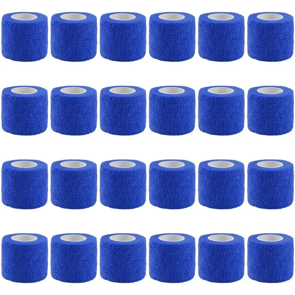 Rolls of blue durable self-adhesive sports bandages