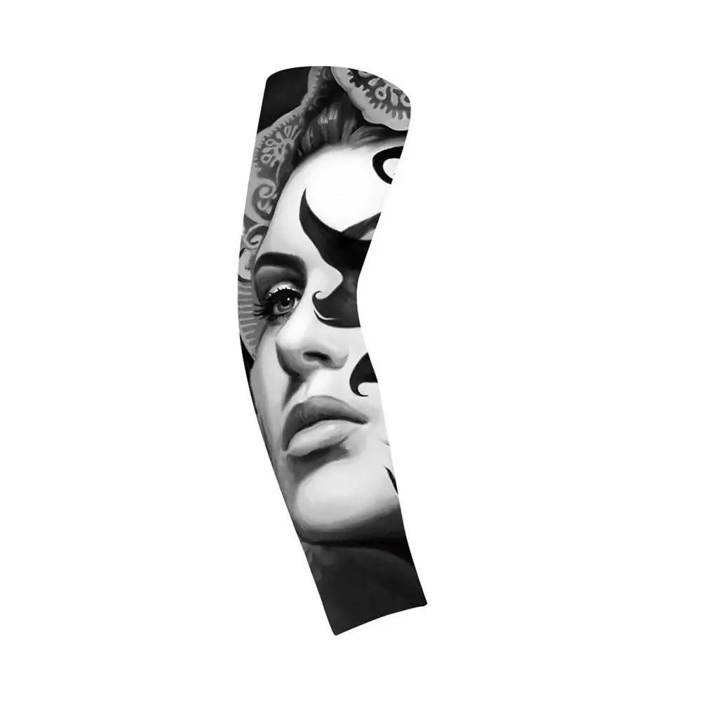 A close-up artistic depiction of a woman's face with intricate patterns and shadows.