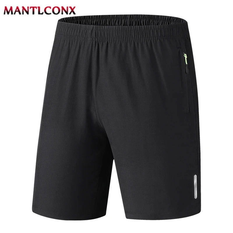 Black men's quick dry jogging shorts shown flat lay