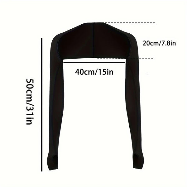 Châle de protection solaire léger pour sport, noir, pour femmes, avec dimensions.