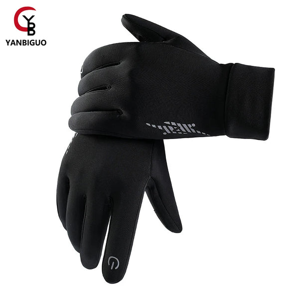Black thermal windproof winter gloves shown in a close-up view