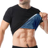 Un homme portant un haut de maillot de sauna noir performant, montrant des abdominaux définis.