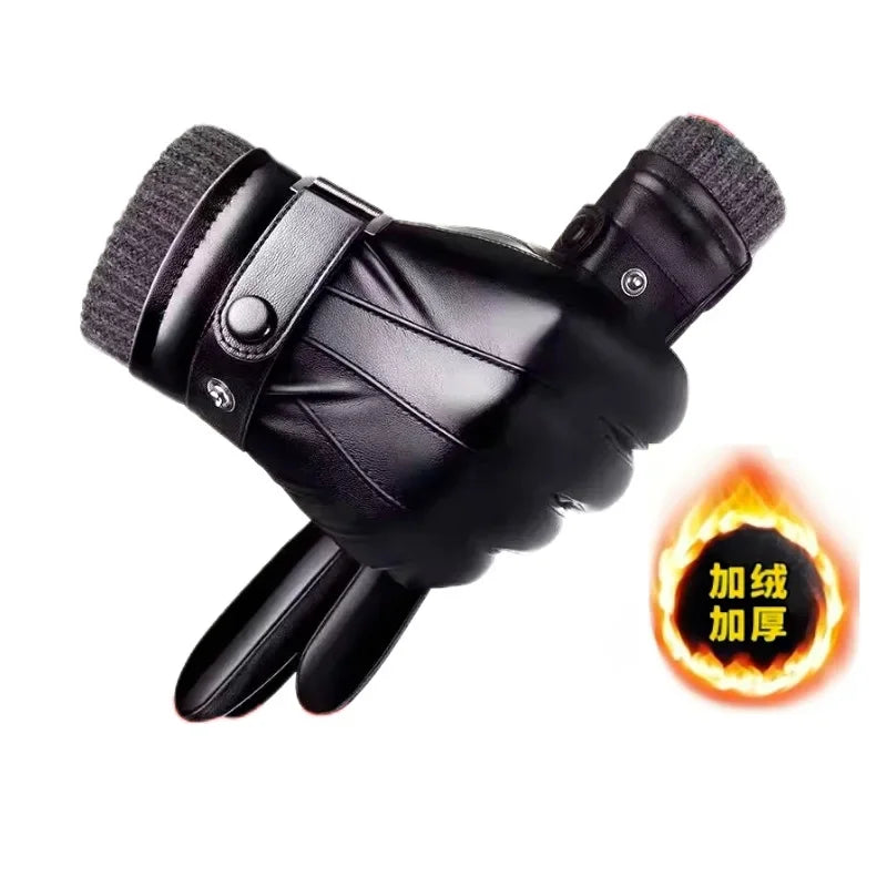 Men's Genuine Leather Touchscreen Gloves with Soft Fleece Lining
