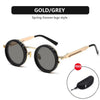Gold/grey spring frame round sunglasses with polarized lenses