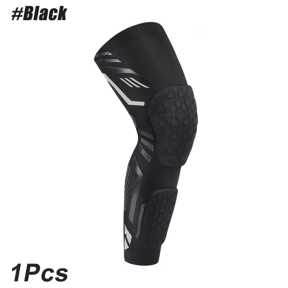Black padded knee and calf compression sleeve shown against a white background.
