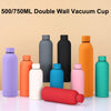 A collection of double wall vacuum cups in various colors including purple, orange, black, and teal, with a red cylindrical i