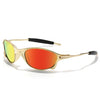 Gold-toned metal frame sunglasses with polarized lenses in orange and yellow hues.