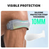A silicone protective strip thickening product shown on skin, demonstrating 10mm thickness for tendon support.