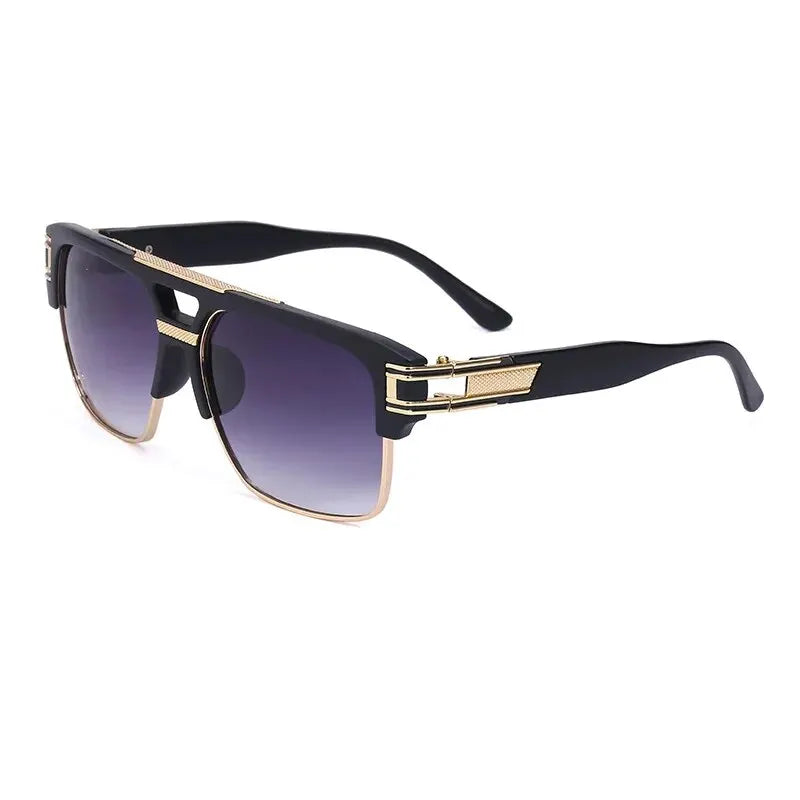 Classic retro square sunglasses with black frames and gold accents