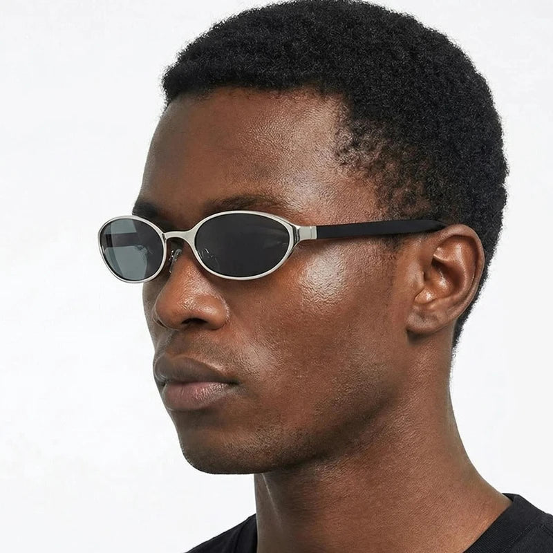 Retro Oval Sunglasses with Slim Metal Frame