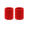 A pair of red dual sports wristbands designed for sweat absorption.