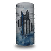 A cylindrical tube bandana featuring a distressed blue and white design of the American flag.