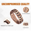 A close-up view of a rose gold magnetic copper bracelet with a premium fold-over clasp and classic design.