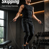 A muscular man performs smooth skipping with an adjustable weighted speed jump rope in a gym setting.