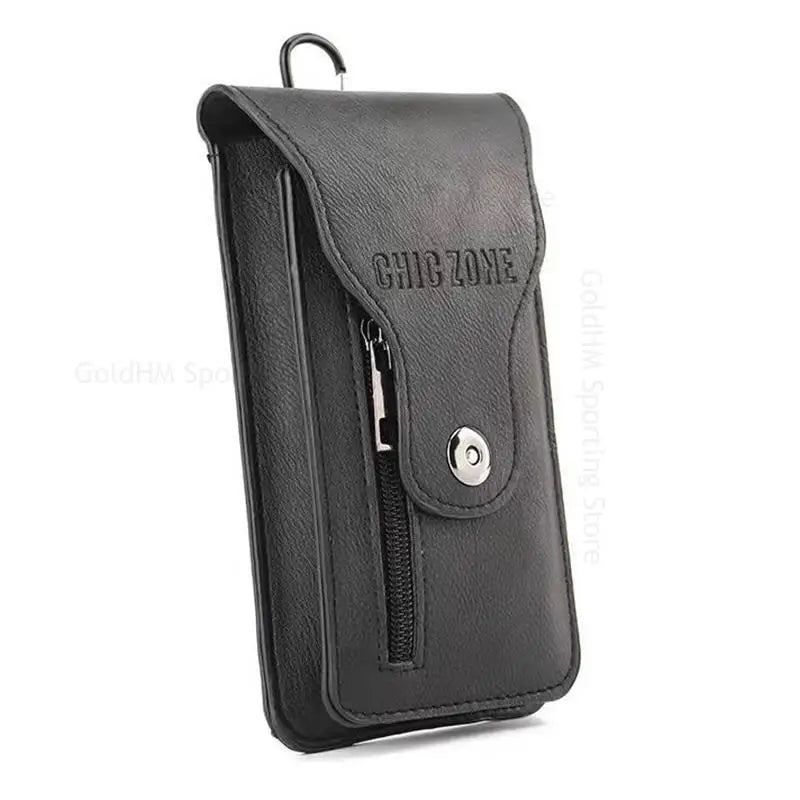 Bolsa de cintura plegable de cuero negro para teléfono móvil