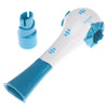 A white and blue adjustable handheld lung expansion trainer with a silicone mouthpiece and tubing.