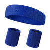 A set of three royal blue knitted sports headbands for fitness and activity