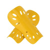 Yellow adjustable EVA soccer shin guards shown in various angles