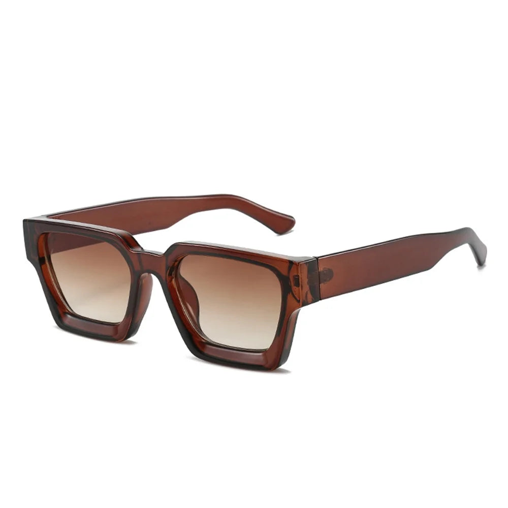 Brown tinted retro square frame sunglasses with UV400 protection