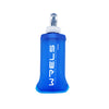 A bright blue silicone water bottle with a metal cap and a clear protective sleeve.
