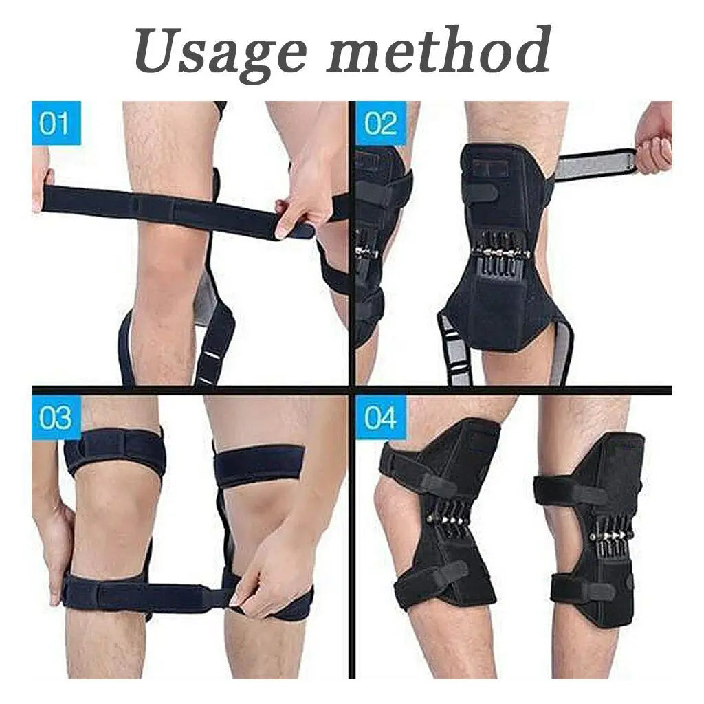 Demonstration of the usage method for ergonomic knee protection booster pads on a leg.