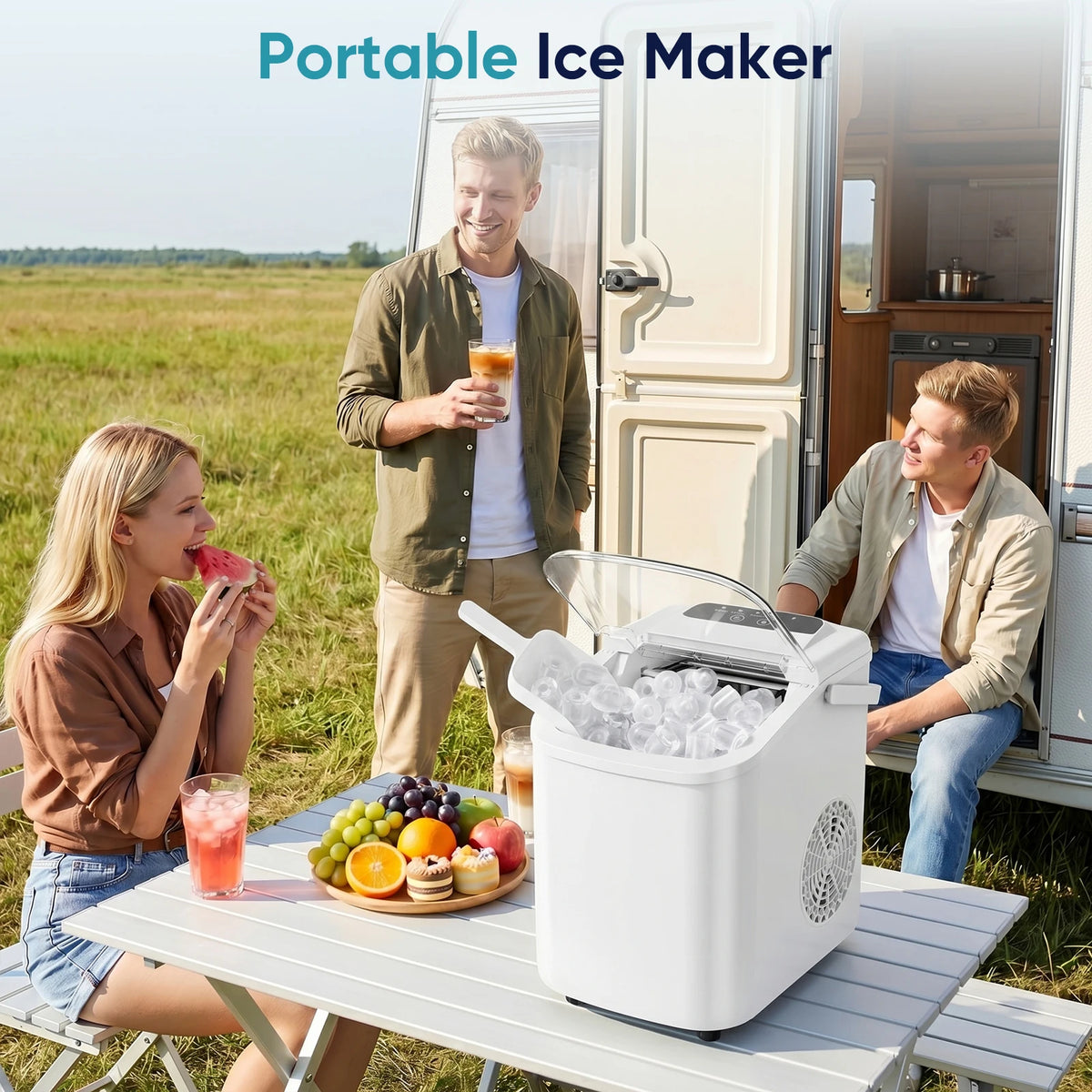 Compact Countertop Ice Maker with Basket and Handle