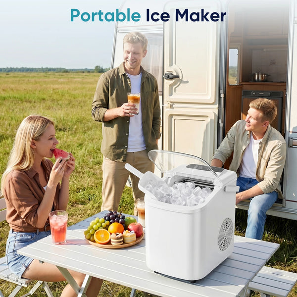 Compact Countertop Ice Maker with Basket and Handle