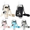 A collection of neoprene water bottle carrier bags in various colors including beige, black, pink, blue, and grey.