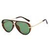 Retro pilot sunglasses with brown frames and green gradient lenses