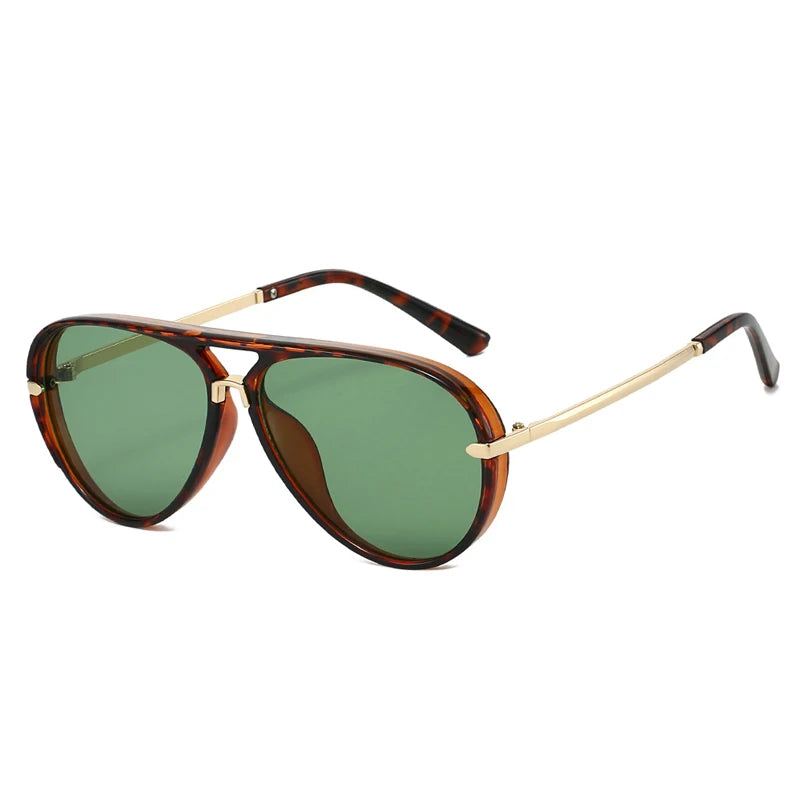 Retro pilot sunglasses with brown frames and green gradient lenses