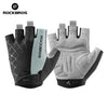 A pair of gray and black breathable cycling gloves for mountain biking riding