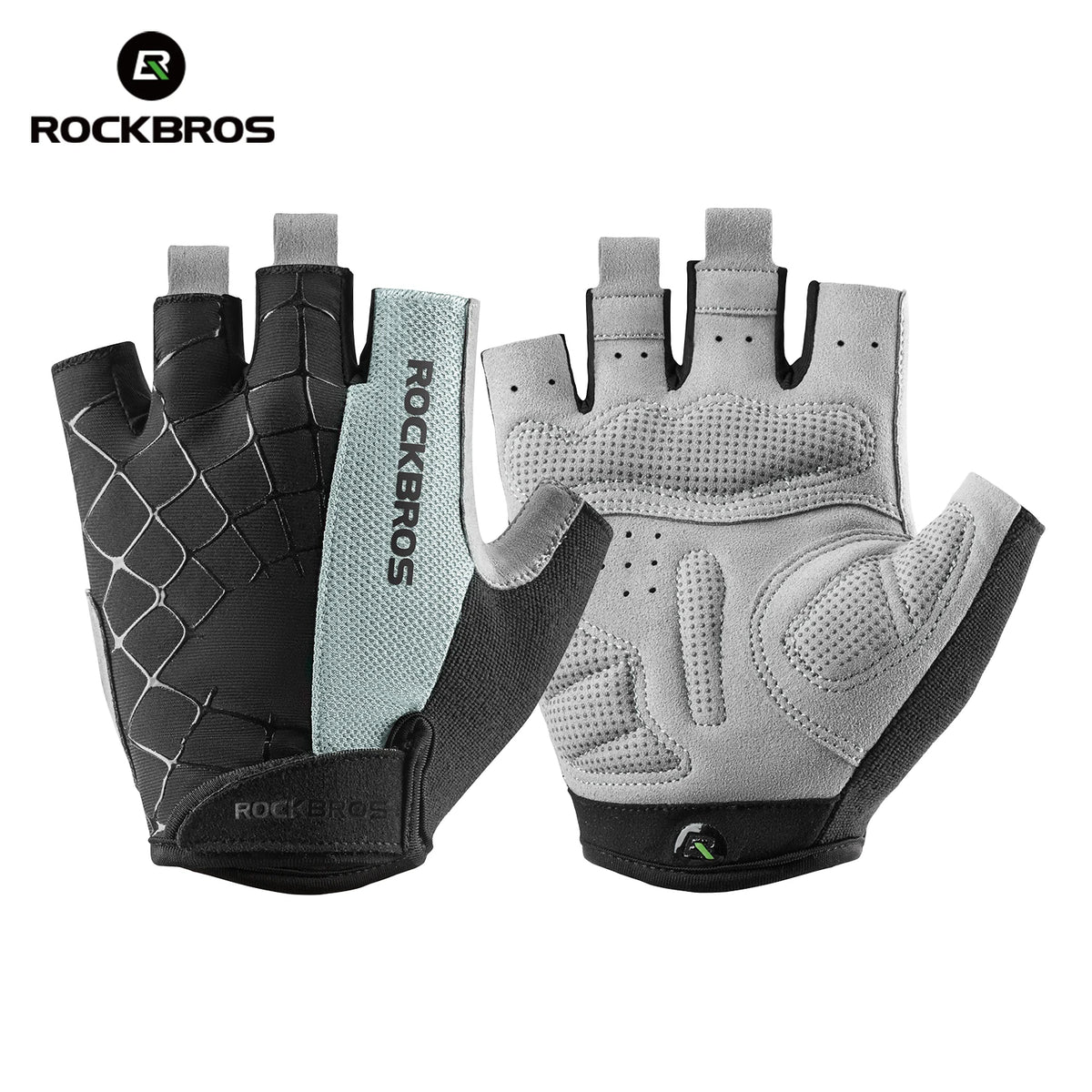 A pair of gray and black breathable cycling gloves for mountain biking riding