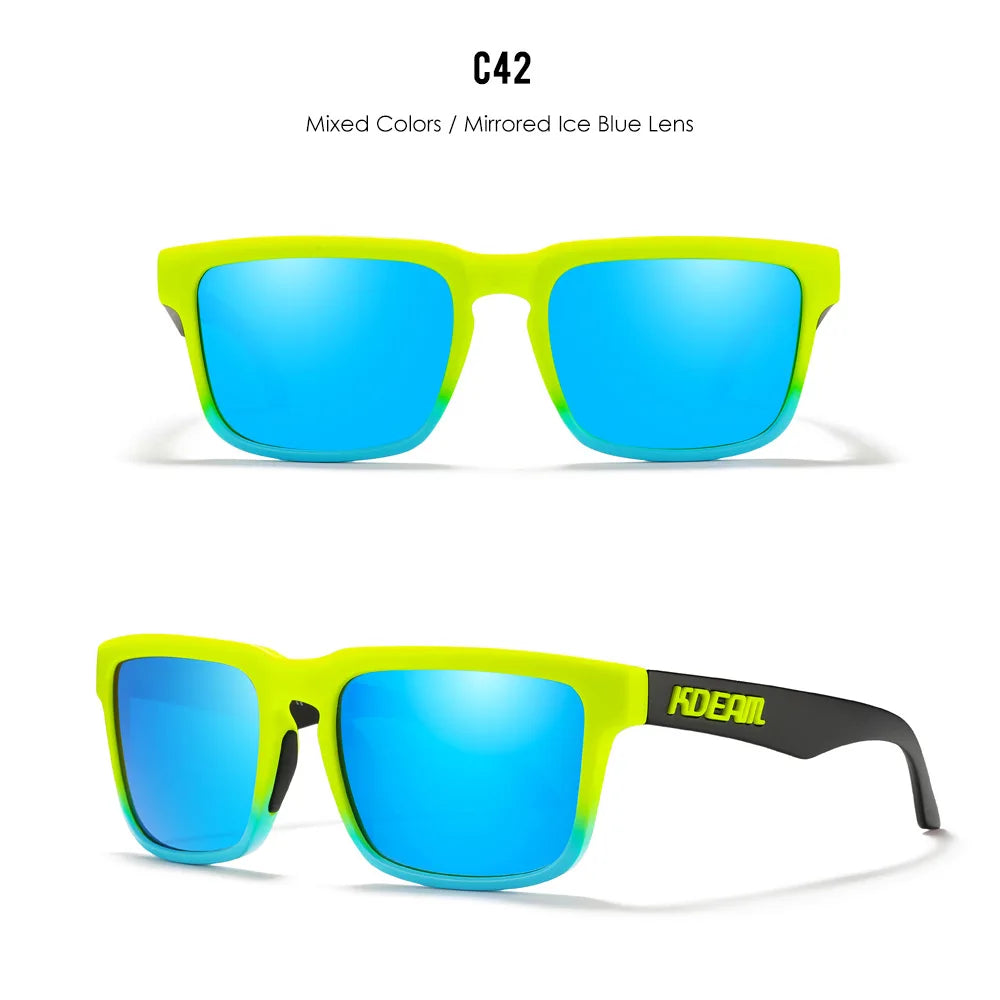 Limongrüne polarisierte Sonnenbrille mit spiegelnden Eisblauten Linsen