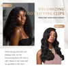 Before and after images showing hair volume achieved using Volumizing Root Lifting Clips