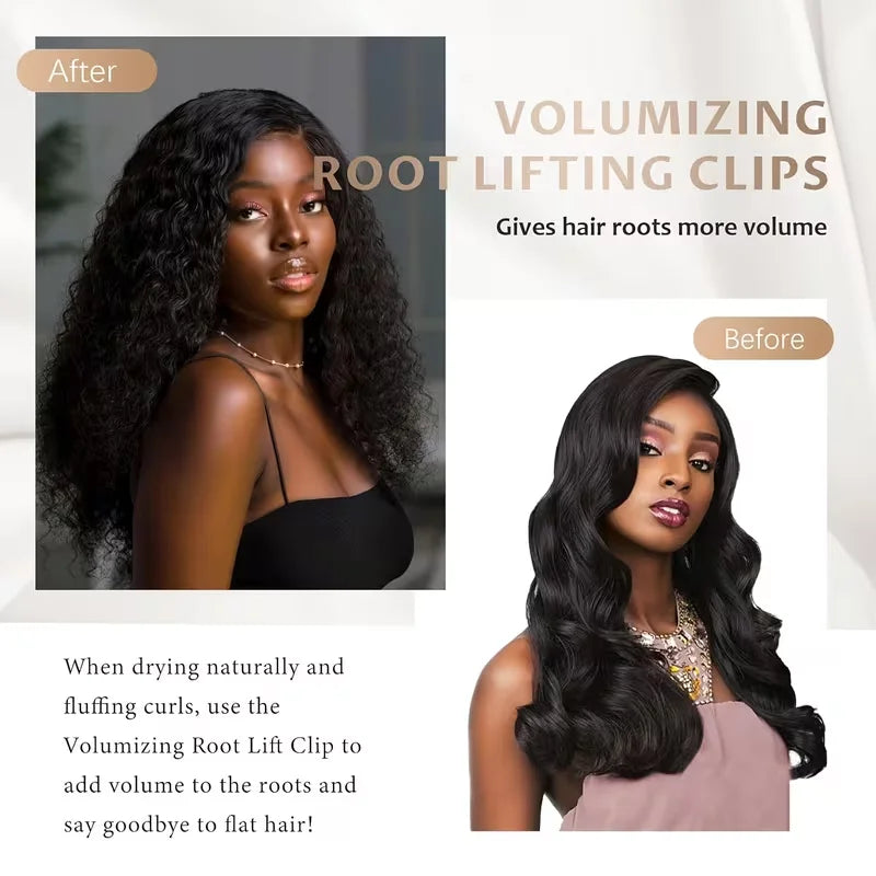 Before and after images showing hair volume achieved using Volumizing Root Lifting Clips