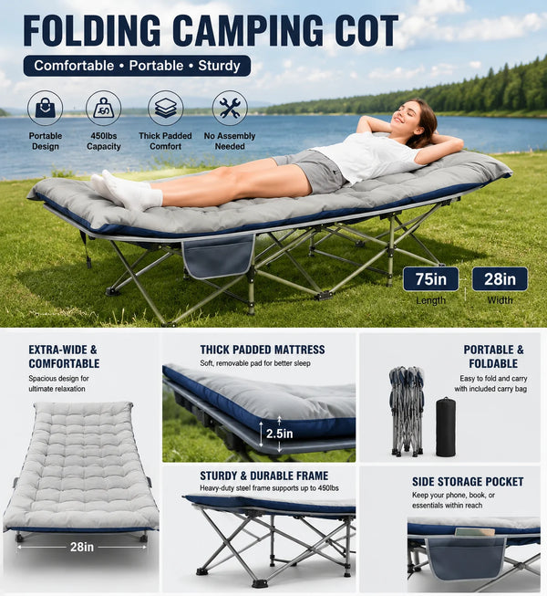 Portable Folding Camping Cot with Padded Mattress