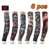 Six black and colored tattoo-themed arm sleeves for UV protection