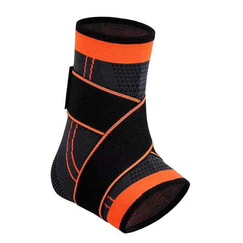 Black and orange ankle compression brace with a knitted texture for foot and arch support