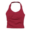 A maroon seamless performance yoga and gym tank top shown from the front.