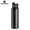 Black insulated stainless steel thermal water bottle with a black cap and silver accent.