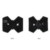 Front and back views of a black elastic yoga and fitness support belt.