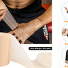 Protective foam athletic tape wrap shown being applied to a hand, wrist, and knee.
