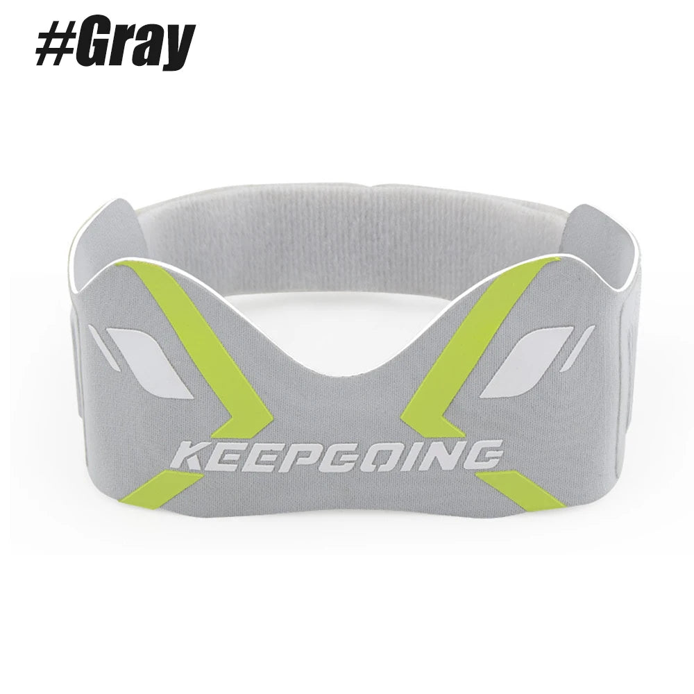 Gray knee strap with lime green accents for pain relief and stabilization.