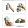 Step-by-step instructions showing how to remove the cup cover, press the lid, tie the elastic cord, and put the lid on the si