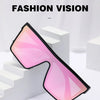 Pink gradient retro square sunglasses displayed on white steps with a clean, modern aesthetic.
