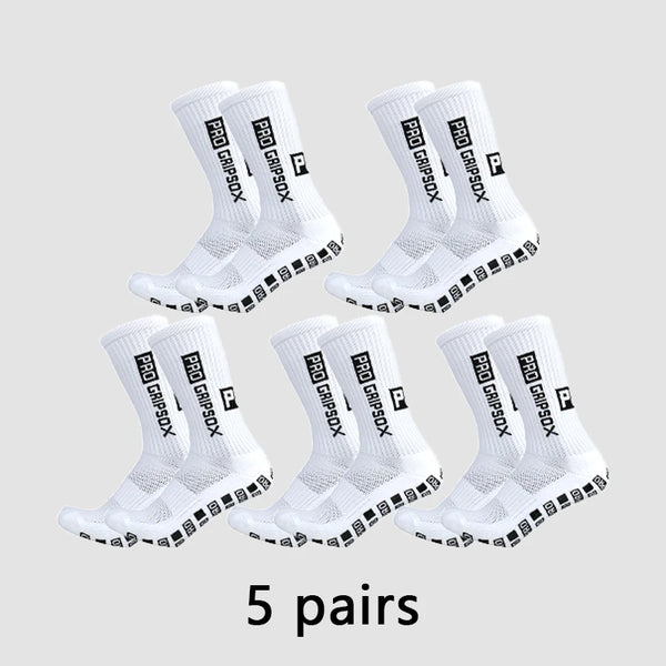 Cinco pares de calcetines deportivos blancos Pro Gripsox antideslizantes para fútbol