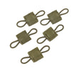 A multi-pack of tactical antenna binding buckles made of olive green woven material.
