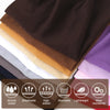 A stack of brown, beige, white, gray, and purple elastic headbands for yoga and sports.