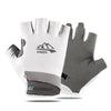 White and gray summer ice silk sun protection gloves shown from the palm side