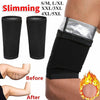 Black arm slimming compression bands shown before and after application on a person's arm.